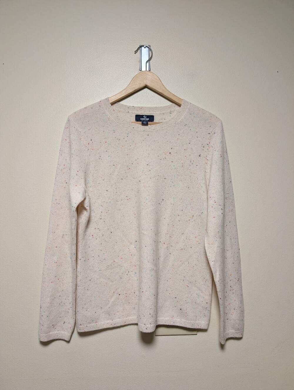 Lands’ End 100% Cashmere Sweater M 10-12 Cream Confetti Speckled Crewneck